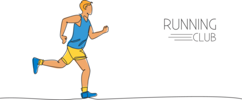 Single continuous line drawing of young agile man runner running constantly. Individual sport with competition concept. Trendy one line draw design illustration for running tournament promotion png