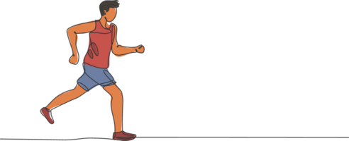Single kontinuierlich Linie Zeichnung von jung agil Mann Läufer Lauf Spaß und entspannen. Individuell Sport mit Wettbewerb Konzept. modisch einer Linie zeichnen Design Illustration zum Laufen Turnier Beförderung png