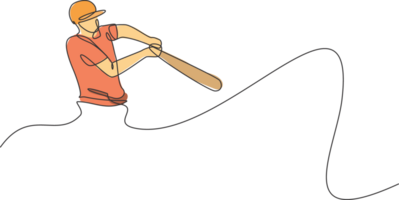 Single kontinuierlich Linie Zeichnung von jung agil Mann Baseball Spieler Fokus Ausbildung zu schlagen das Ball. Sport Übung Konzept. modisch einer Linie zeichnen Design Illustration zum Baseball Beförderung Medien png