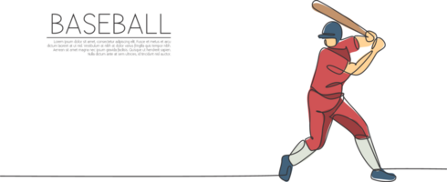 One single line drawing of young energetic man baseball player exercise to hit the ball illustration. Sport training concept. Modern continuous line draw design for baseball tournament banner png