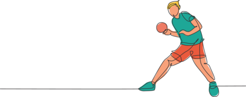 un Célibataire ligne dessin Jeune énergique homme table tennis joueur train sérieusement graphique illustration. sport formation concept. moderne continu ligne dessiner conception pour ping pong tournoi bannière png