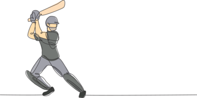 singolo continuo linea disegno di giovane agile uomo baseball giocatore pratica per colpire palla a campo. sport esercizio concetto. di moda uno linea disegnare design illustrazione per baseball promozione media png