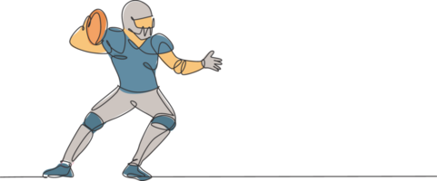 Single continuous line drawing young agile man american football player stance to pass the ball for competition media. Sport exercise concept. Trendy one line draw design graphic illustration png