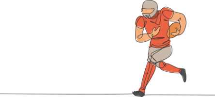 Single continuous line drawing of young agile american football player running fast to avoid rival team for competition media. Sport exercise concept. Trendy one line draw design illustration png