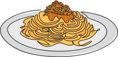 Célibataire continu ligne dessin de stylisé italien spaghetti logo étiqueter. Italie Pâtes nouille restaurant concept. moderne un ligne dessiner conception illustration pour café, magasin ou nourriture livraison un service png