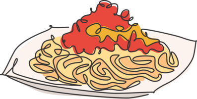 Célibataire continu ligne dessin de savoureux délicieux italien spaghetti logo étiqueter. Pâtes nouille restaurant concept. moderne un ligne dessiner conception illustration pour café, magasin ou nourriture livraison un service png