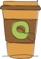 uno singolo linea disegno di caldo fresco carta tazza di caffè logo grafico illustrazione. caffè negozio bar menù e ristorante distintivo concetto. moderno continuo linea disegnare design strada bevanda logotipo png