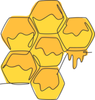 Single continuous line drawing of stylized bee hive with sweet honey drip from honeycomb. Natural healthy food concept. Modern one line draw design vector graphic illustration for organic supplement png