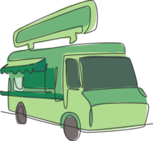 uno continuo linea disegno di Vintage ▾ cibo camion per Festival logo emblema. mobile veloce cibo bar negozio logotipo modello concetto. moderno singolo linea disegnare design grafico illustrazione png