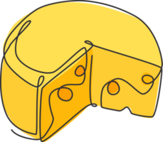 een single lijn tekening van vers gesneden ronde Frans kaas logo grafisch illustratie. kruidenier op te slaan en taart winkel insigne concept. modern doorlopend lijn trek ontwerp straat voedsel logotype png
