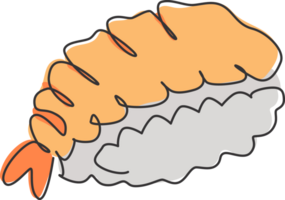 uno singolo linea disegno fresco giapponese nigiri Sushi bar logo grafico illustrazione. Giappone mare cibo bar menù e ristorante distintivo concetto. moderno continuo linea disegnare design strada cibo logotipo png