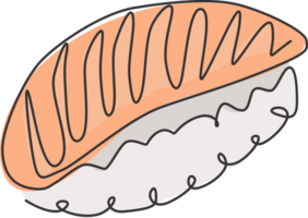 solteiro contínuo linha desenhando do fresco estilizado Sushi Barra logotipo rótulo. emblema fresco nigiri frutos do mar restaurante conceito. moderno 1 linha desenhar Projeto ilustração para fazer compras ou Comida Entrega serviço png