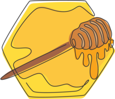 un dibujo de una sola línea de miel dulce fresca en un cucharón de madera goteada de una ilustración gráfica vectorial de panal. concepto de comida natural orgánica. diseño de suplemento saludable de dibujo de línea continua moderna png