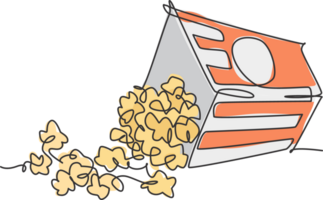 Single continuous line drawing of stylized scattered sweet pop corn on table. Snack for watching movies concept art. Modern one line draw design vector graphic illustration png