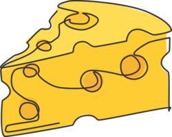 uno continuo línea dibujo de Fresco delicioso italiano agujereado queso tienda logo emblema. en línea lechería comida Tienda logotipo modelo concepto. moderno soltero línea dibujar diseño gráfico ilustración png