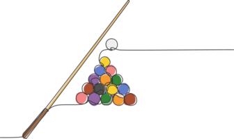 Single kontinuierlich Linie Zeichnung von Dreieck Pyramide Bälle Stapel zum Schwimmbad Billard Spiel beim Billard- Zimmer. Innen- Sport Spiel Konzept. modisch einer Linie zeichnen Design Illustration Grafik png