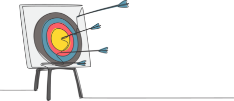 uno continuo linea disegno di frecce era sparare per un tiro con l'arco bersaglio tavola. tiro con l'arco sport formazione e esercizio concetto. dinamico singolo linea disegnare design grafico illustrazione png