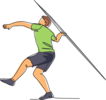 One single line drawing of young energetic man exercise aiming javelin throw to target area graphic illustration. Healthy lifestyle athletic sport concept. Modern continuous line draw design png