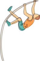 One single line drawing of young energetic man exercise pole vault to pass the bar at field illustration. Healthy athletic sport concept. Competition event. Modern continuous line draw design png