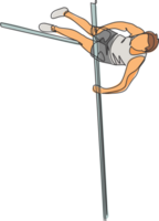 Single continuous line drawing of young sportive man training pole vault through the bar in the field. Healthy athletic sport concept. Tournament event. Trendy one line draw design illustration png