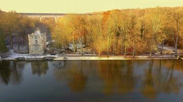 Aerial view of the Etangs de Commelles in winter video