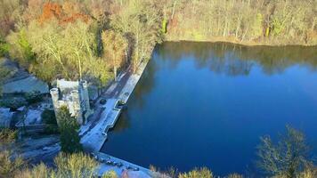 Aerial view of the Etangs de Commelles in winter video