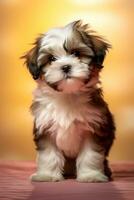 Very cute puppy Shih Tzu in nature, national geography, Wide life animals. AI Generated. photo