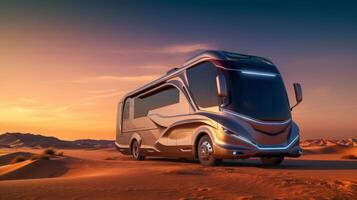 Motorhome of a beautiful Transportation with futuristic design. AI Generated. photo