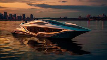 Boat of a beautiful Transportation with futuristic design. AI Generated. photo