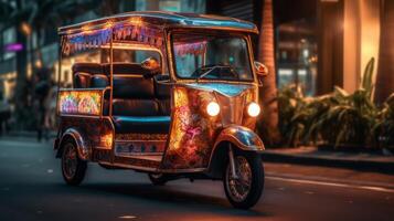 Rickshaw of a beautiful Transportation with futuristic design. . photo