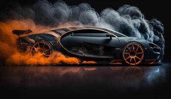 Classic modified car with dark smokie background, photo