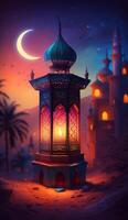 arabic lantern of ramadan celebration background. photo