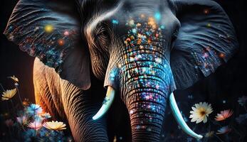 Abstract animal portrait with colorful double exposure paint. photo