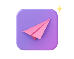 3d render of purple paper plane icon for UI UX web mobile apps social media ads design png