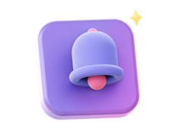 3d render of purple notification bell side icon for UI UX web mobile apps social media ads design png