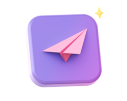 3d render of purple paper plane side icon for UI UX web mobile apps social media ads design png