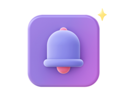3d render of purple notification bell icon for UI UX web mobile apps social media ads design png