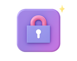 3d render of purple padlock icon for UI UX web mobile apps social media ads design png
