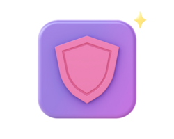 3d render of purple protection shield icon for UI UX web mobile apps social media ads design png