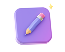 3d render of purple pencil side icon for UI UX web mobile apps social media ads design png