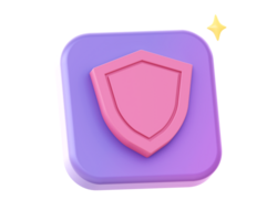 3d render of purple protection shield side icon for UI UX web mobile apps social media ads design png