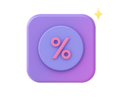 3d render of purple promo discount percentage icon for UI UX web mobile apps social media ads design png