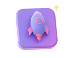 3d render of purple spaceship rocket side icon for UI UX web mobile apps social media ads design png