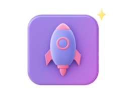 3d render of purple spaceship rocket icon for UI UX web mobile apps social media ads design png