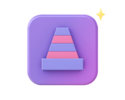 3d render of purple safety traffic cone sign icon for UI UX web mobile apps social media ads design png