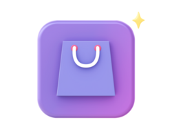 3d render of purple shopping bag icon for UI UX web mobile apps social media ads design png