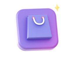 3d rendre de violet achats sac côté icône pour ui ux la toile mobile applications social médias les publicités conception png