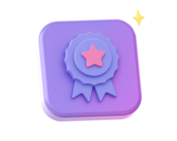 3d render of purple star badge reward side icon for UI UX web mobile apps social media ads design png