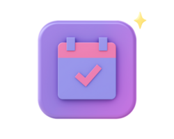 3d render of purple reminder calendar schedule icon for UI UX web mobile apps social media ads design png