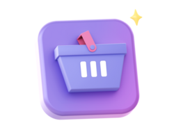 3d render of purple shopping basket cart side icon for UI UX web mobile apps social media ads design png